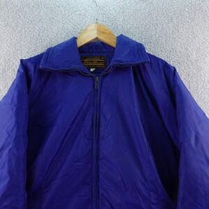 Vintage Eddie Bauer Womens S Goose Down Puffer Jacket Blue Belted Winter Coat